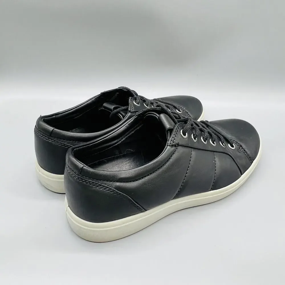 ECCO Shoes Mens 6 Black Leather Lace Up Low Top Casual Sneakers Comfort Walking